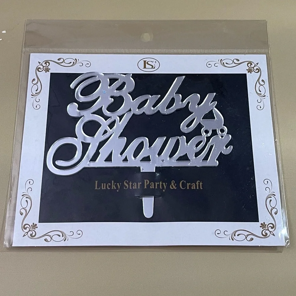 CNWT Baby Shower Cursive Mirrored Acrylic Cake Topper
